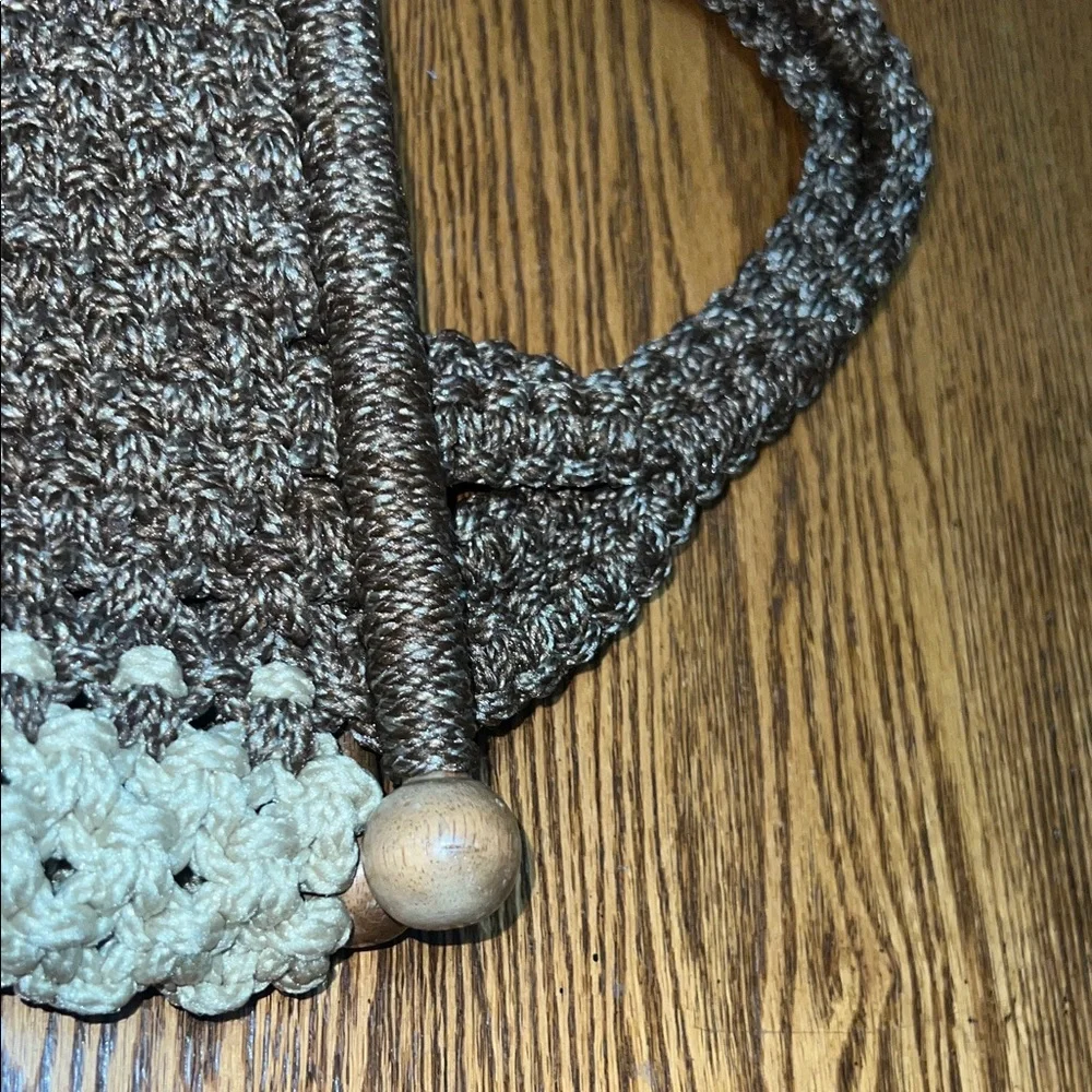 Rare Hand Crafted Brown and Cream Crochet macrame Satchel one of a kind